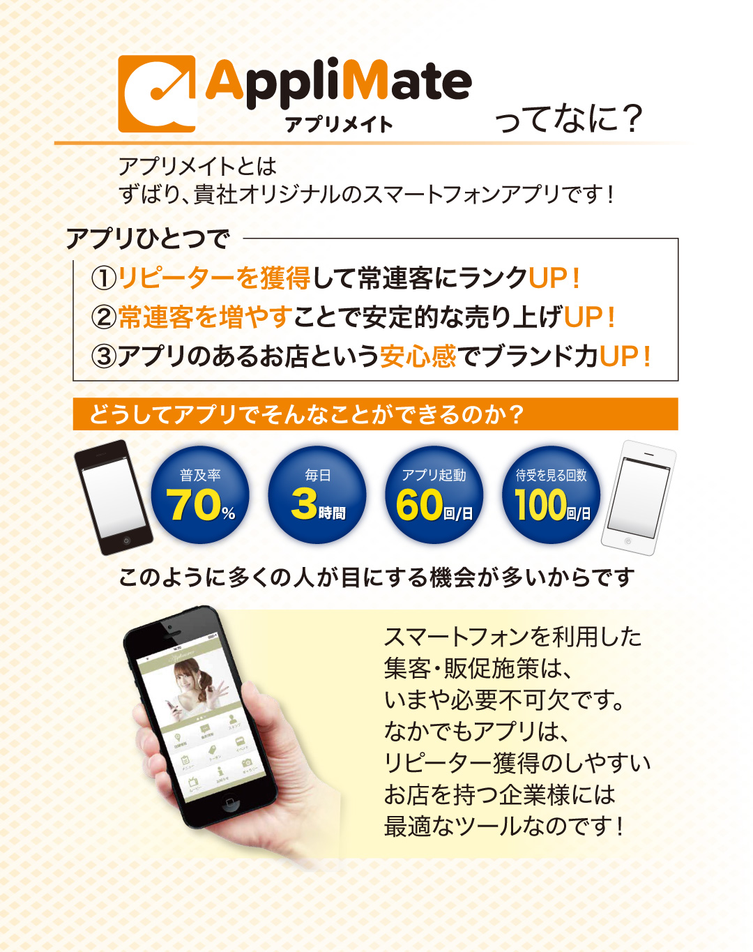 アプリメイトってなに?アプリメイトとはずばり、貴社オリジナルのスマートフォンアプリです!